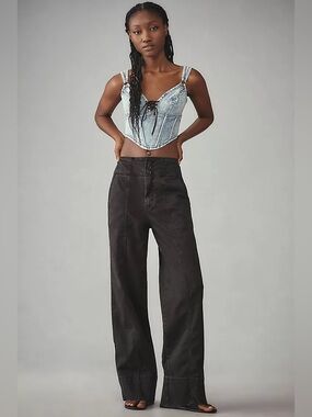 Anthropologie Pilcro The Seamed Flare Wide Leg Pant Black Women’s 28